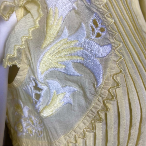 Zadig & Voltaire top XS Tiara floral embroidered prairie yellow flutter eyelet - Picture 12 of 13